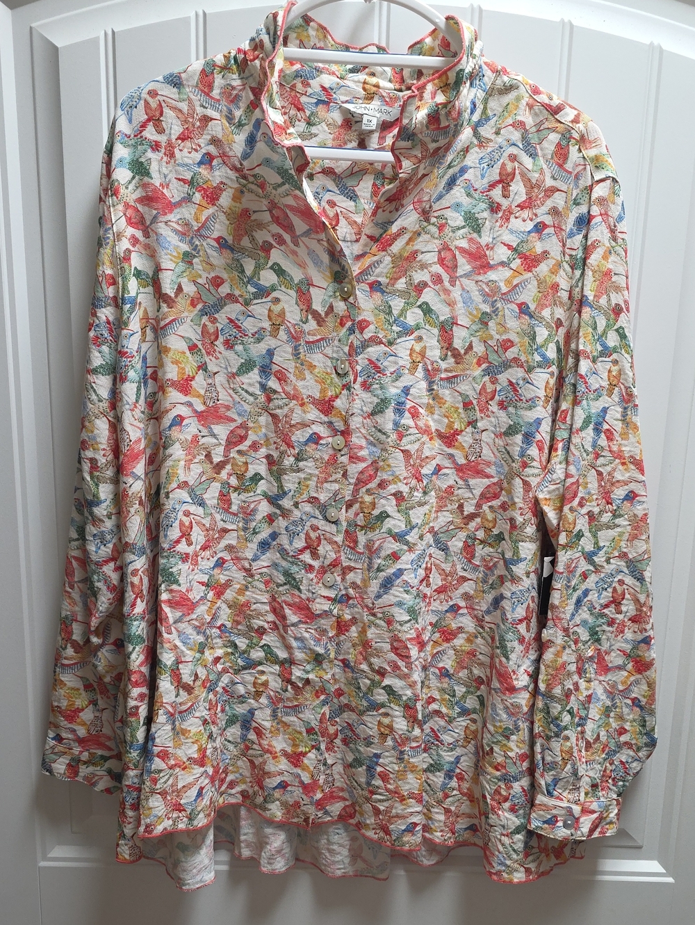 John Mark White Multi-Color Bird Print Button-Down Shirt 1X